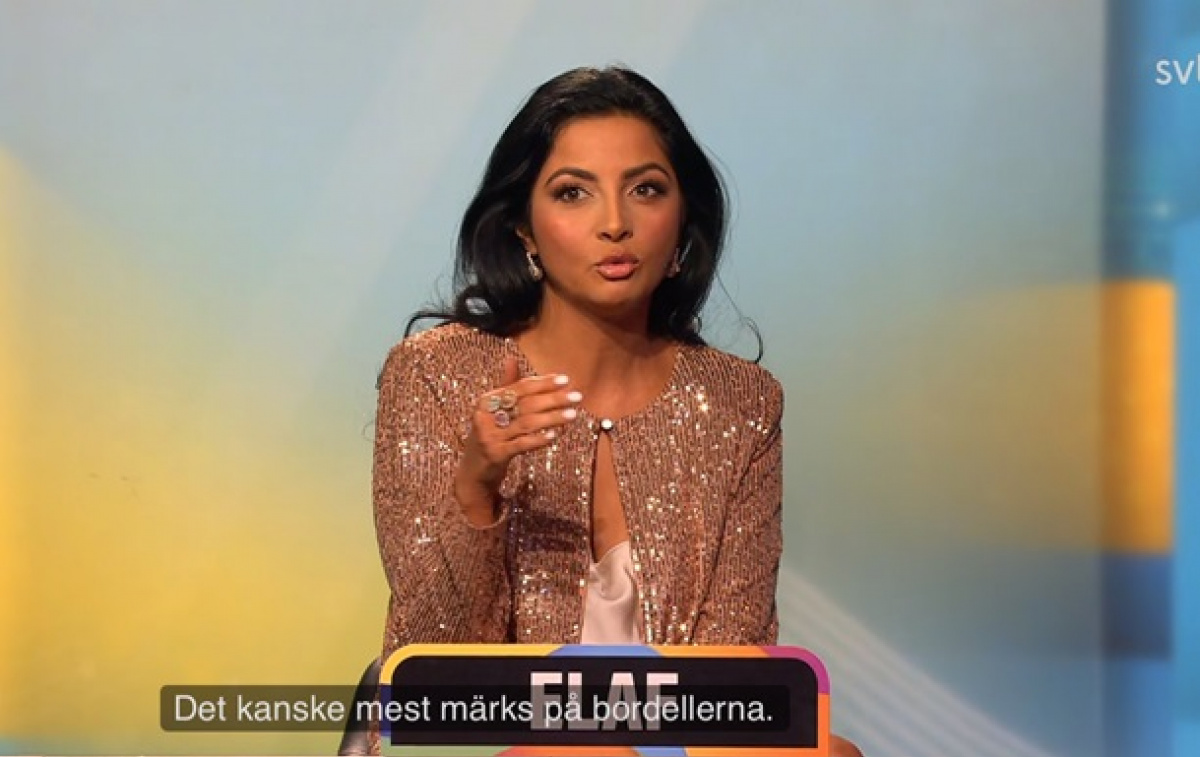 В эфире телеканала журналистка Элаф Али сказала, что большинство украинских переселенок в Швеции можно найти только в борделе. Скриншот телеэфира