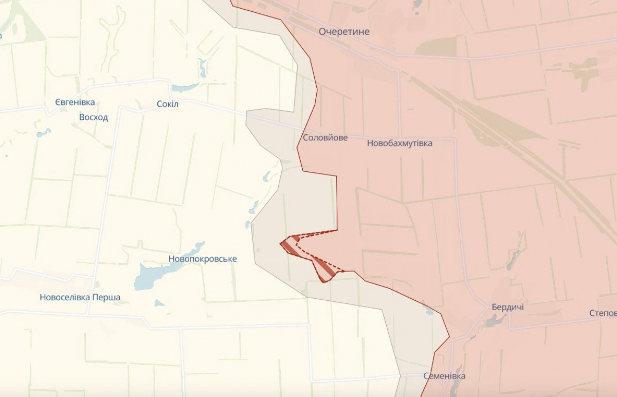 На південь від Очеретиного війська РФ просунулися поблизу Новопокровського. Фото: скріншот карти DeepState