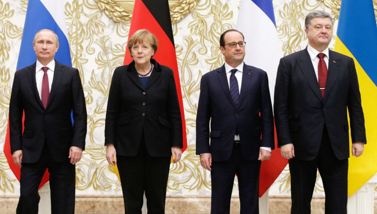 Участники «нормандской четверки» в 2015 году: Владимир Путин, Ангела Меркель, Франсуа Олланд, Петр Порошенко
