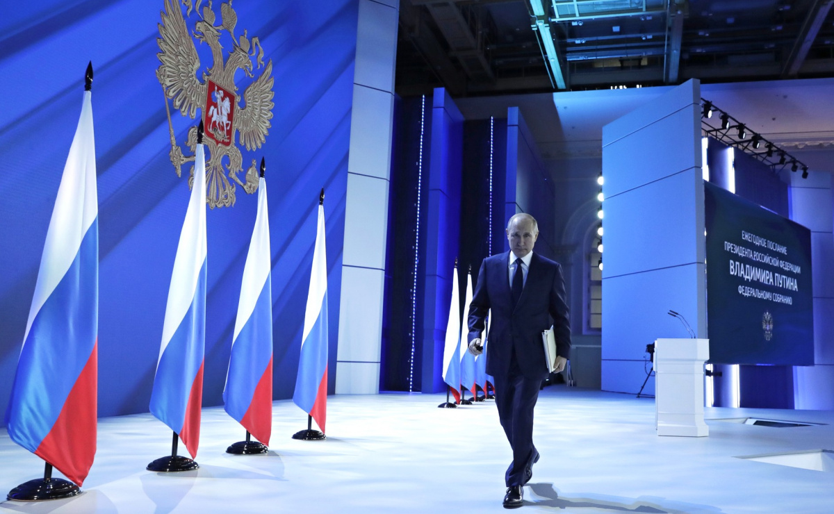 Президент РФ Владимир Путин во время оглашения послания Федеральному собранию. Фото: пресс-служба Кремля
