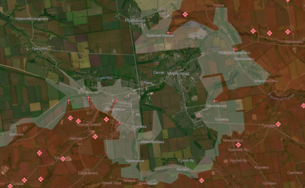 Ситуація у Покровську та Мирнограді. Скрин з картки DeepState