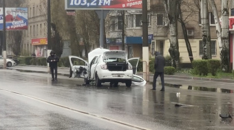 Взорванный автомобиль в Мелитополе. Скриншот