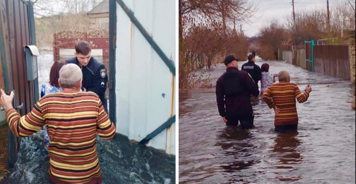 Полицейские помогают жителям Краматорска во время наводнения. Фото: Нацполиция