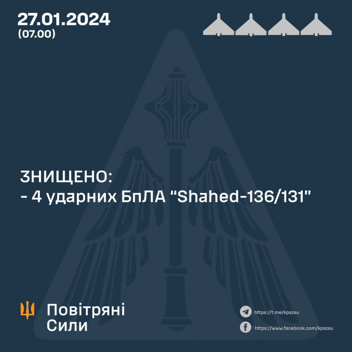 Сили ППО за добу збили всі ударні БПЛА окупантів, по Слов'янську росіяни вдарили «Іскандером» — Генштаб