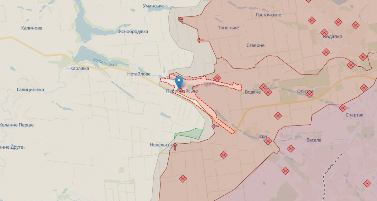 Захваченное село Первомайское на карте DeepState