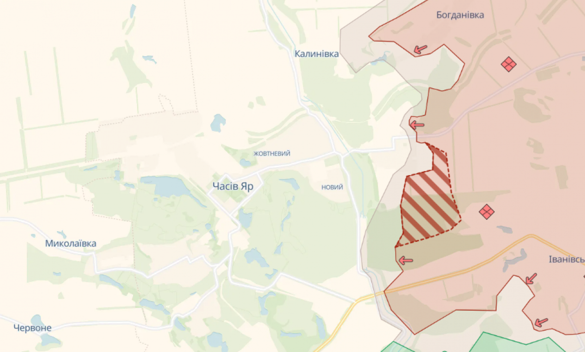 Просування окупантів біля Часового Яру. Фото: карта DeepState