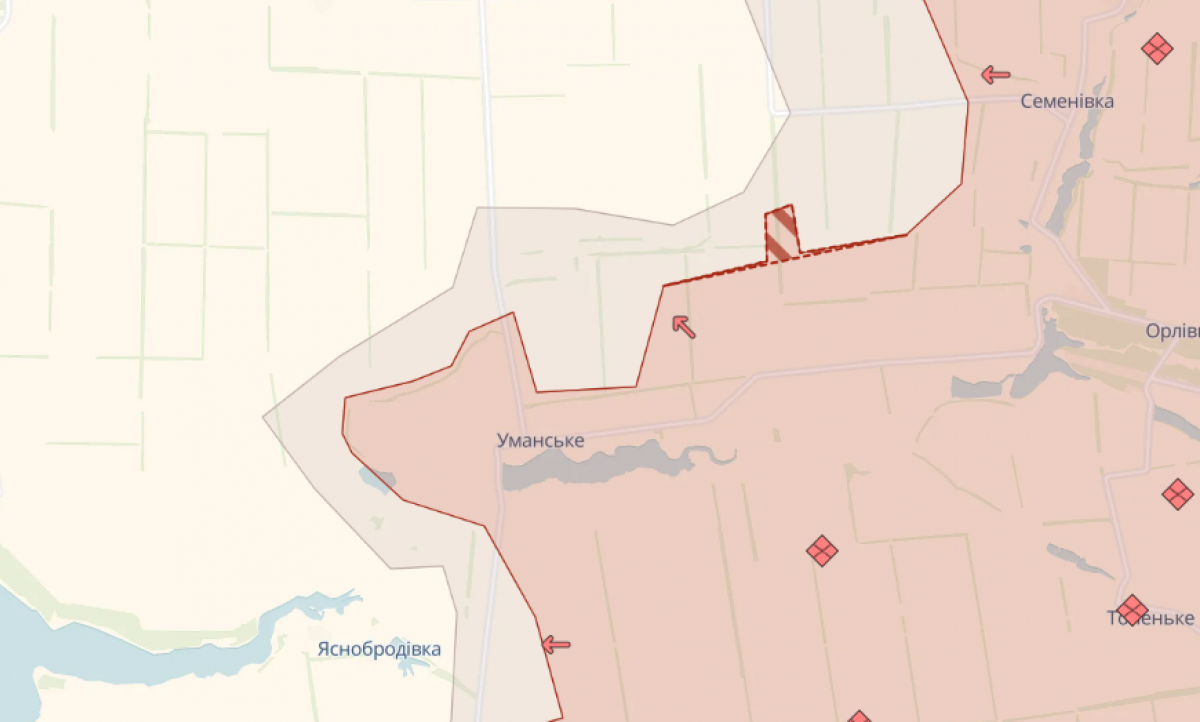 Просування окупантів біля Уманського. Фото: карта DeepState