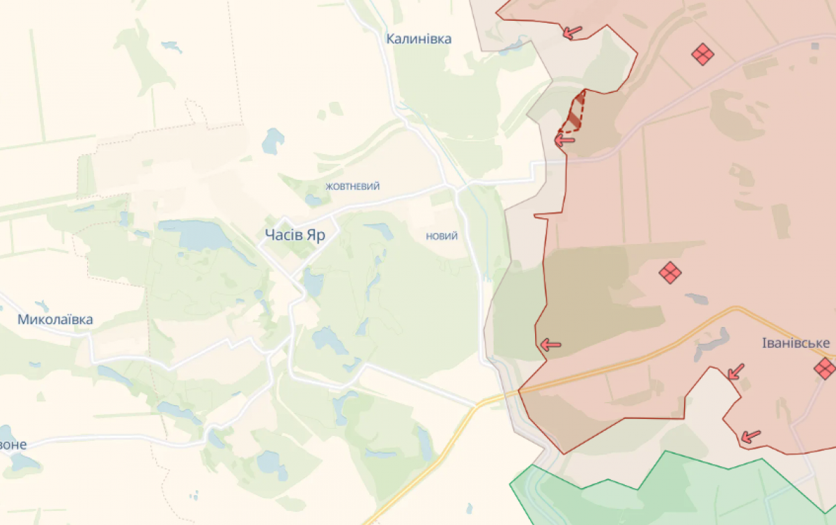 Просування російських окупантів у Часовому Яру. Фото: карта DeepState
