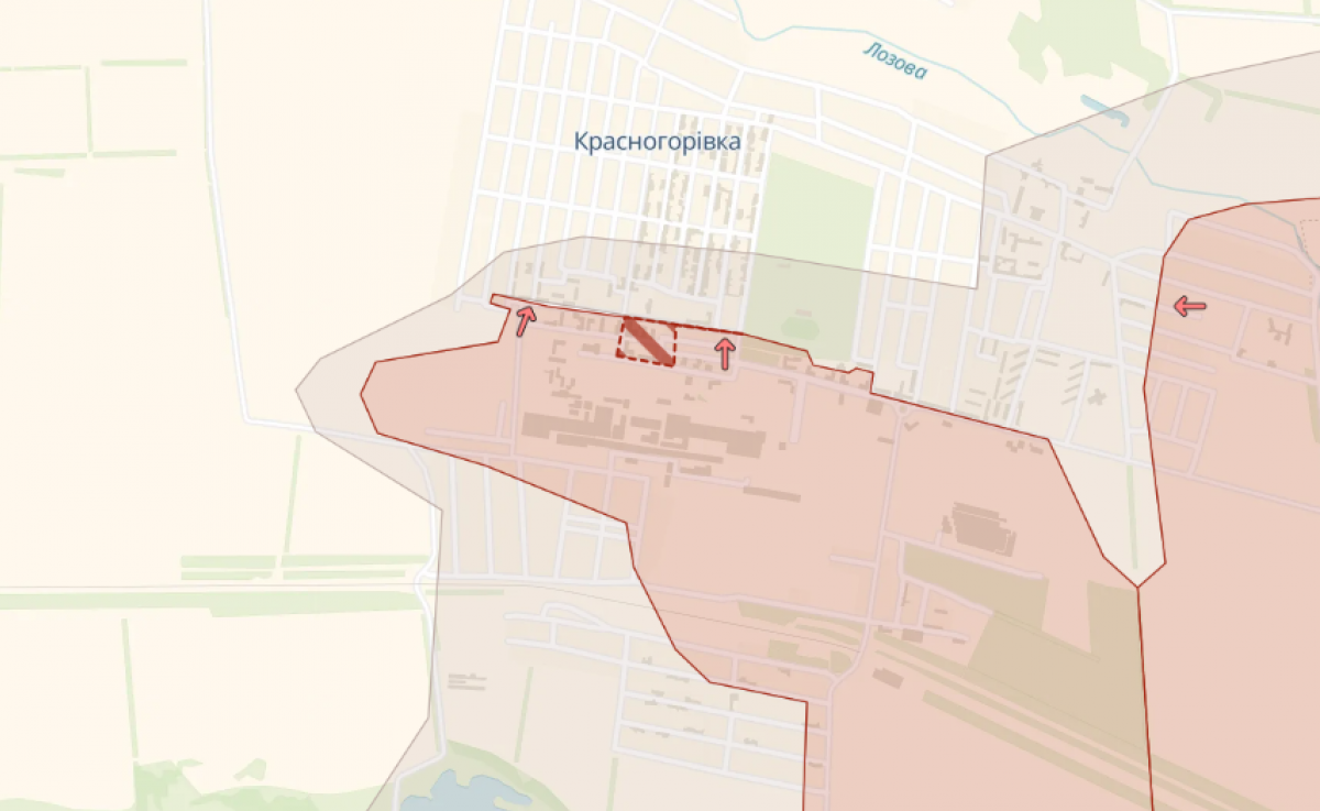 Просування росіян у Красногорівці. Фото: карта DeepState 