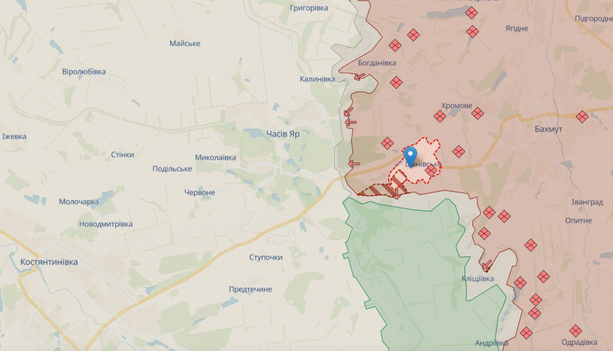 Російські війська просунулися під Часовим Яром. Карта: DeepState 