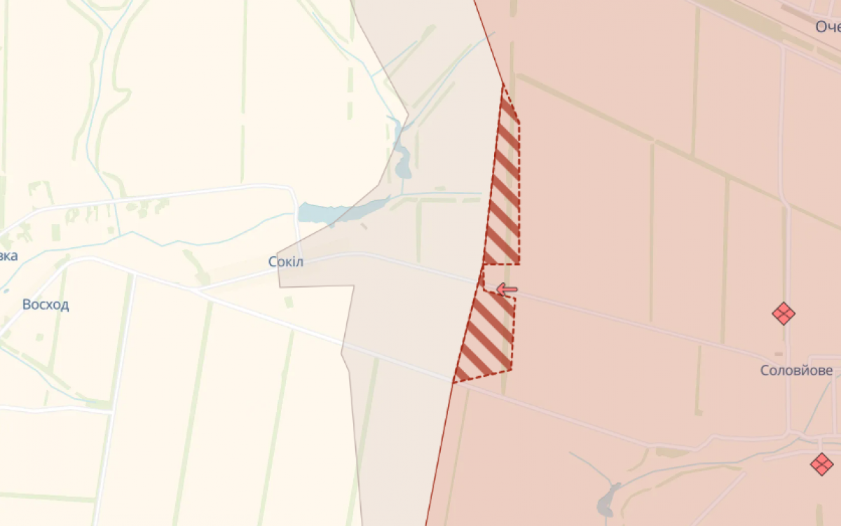 Просування росіян поблизу села Сокіл. Фото: карта DeepState