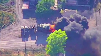 Знищена пускова установка ЗРК «Бук-М2» неподалік окупованого Докучаєвська. Фото: кадр із відео