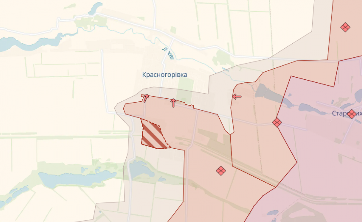 Просування російських окупантів у Красногорівці. Фото: карта DeepState 