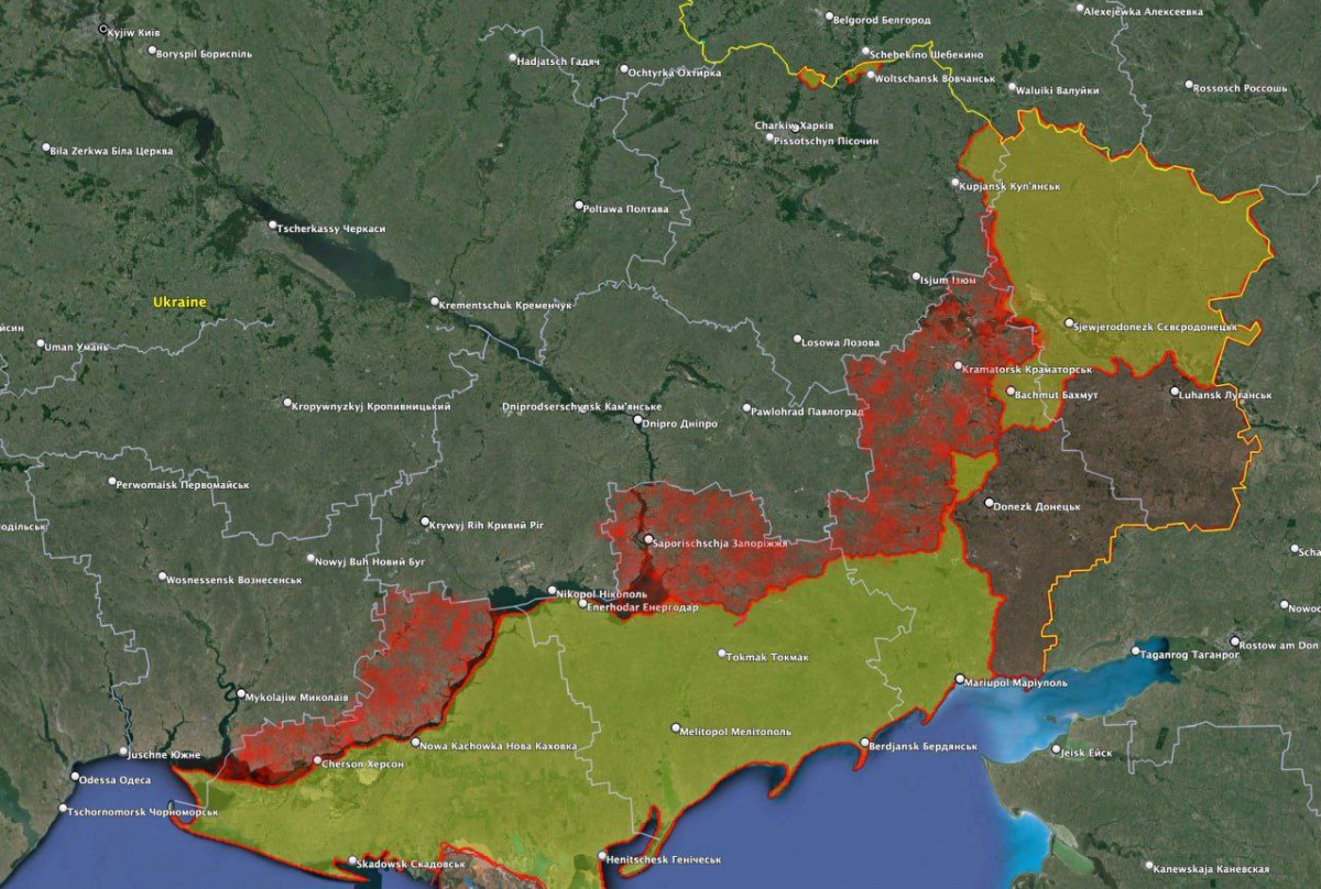 Територія, яку Путін вимагає від України для початку переговорів. Фото: карта Bild