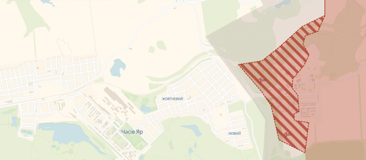 Захваченный россиянами микрорайон «Канал» в Часов Яре. Фото: карта DeepState 