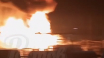 Пожар на нефтебазе в Краснодарском крае. Кадр из видео