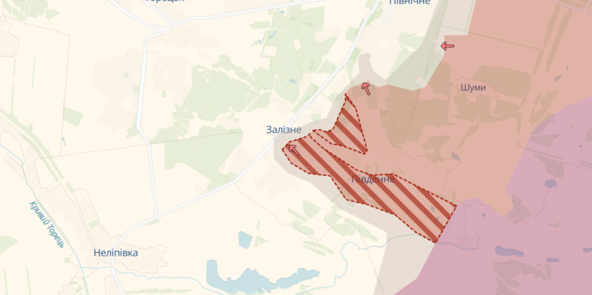 Просування росіян у місті Залізне Донецької області. Фото: карта DeepState