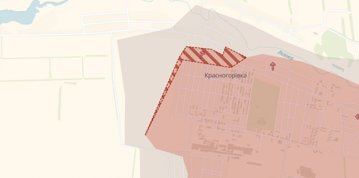 Просування російських військ у місті Красногорівка на Донеччині. Фото: карта DeepState
