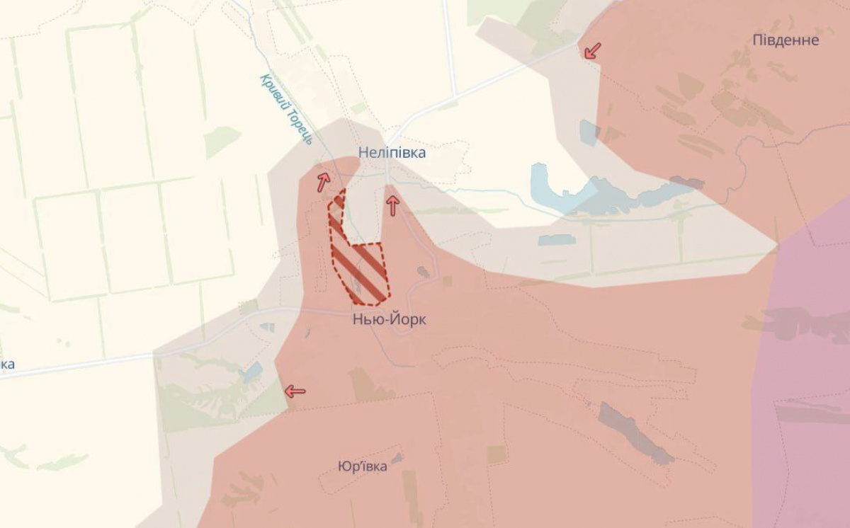 Міноборони РФ заявило про взяття Нью-Йорка під Торецьком у Донецькій області. Карта: DeepState 