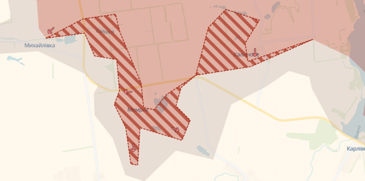 Окуповані села Мемрик та Калинове на Донеччині. Фото: карта DeepState