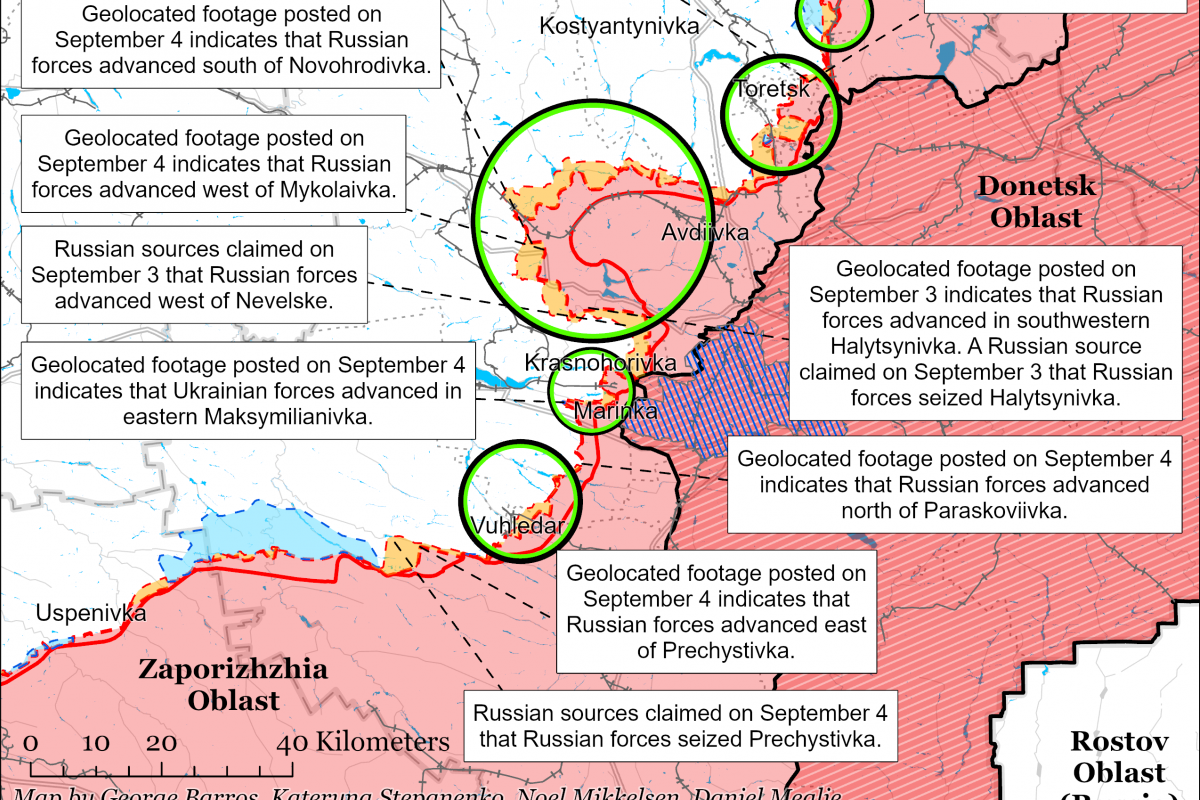 Ситуация западнее оккупированного Донецка. Фото: карта ISW