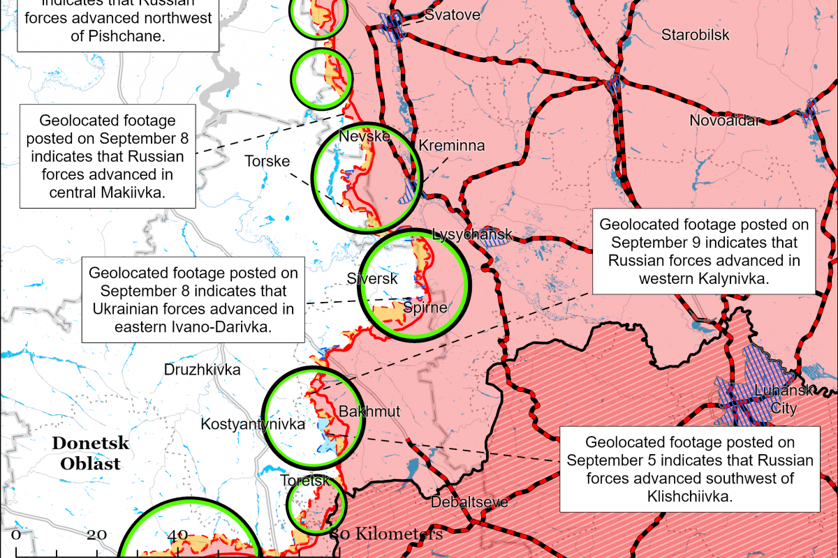 Ситуація у районі міста Сіверськ Донецької області. Фото: карта ISW