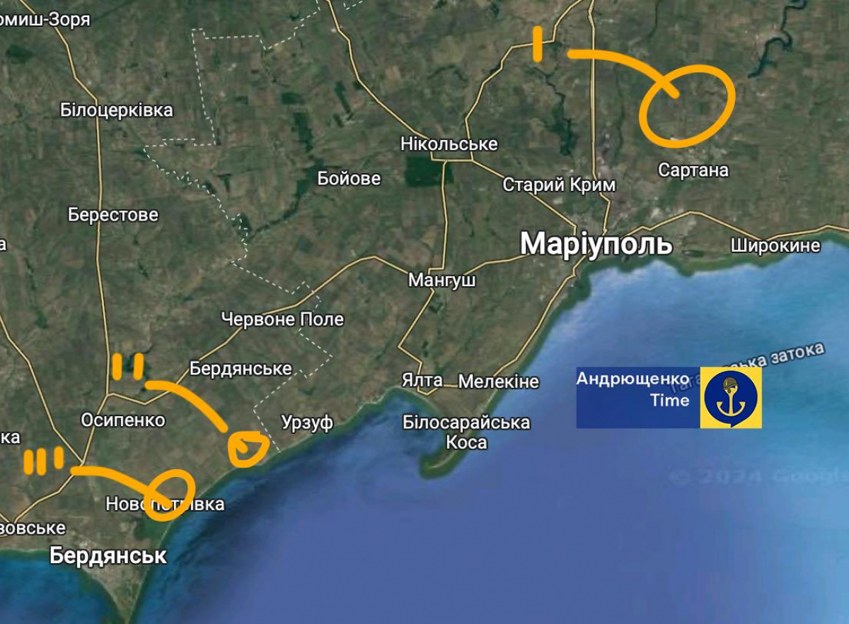 А оккупированном Мариуполь увеличились темпы подготовки российских оккупантов. Карта: Андрющенко Тime/Telegram