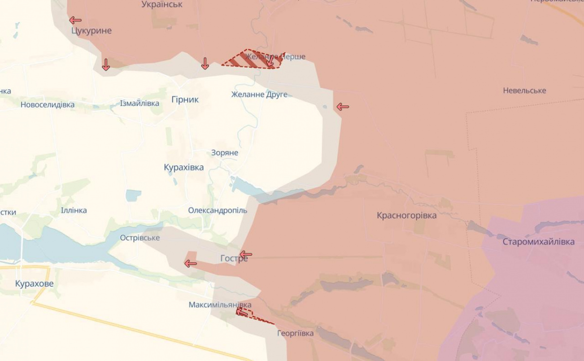 Войска РФ захватили село Желанное Первое и продвинулись в Максимильяновке. Карта DeepState 