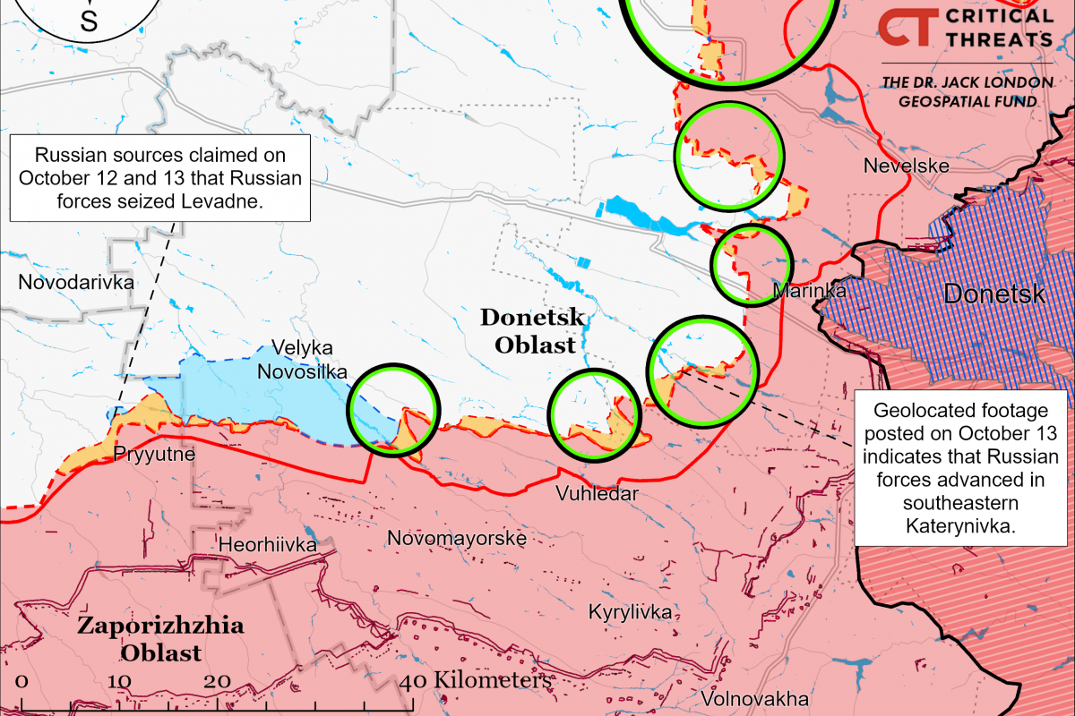 Ситуация на границе Донецкой и Запорожской областей. Фото: карта ISW  