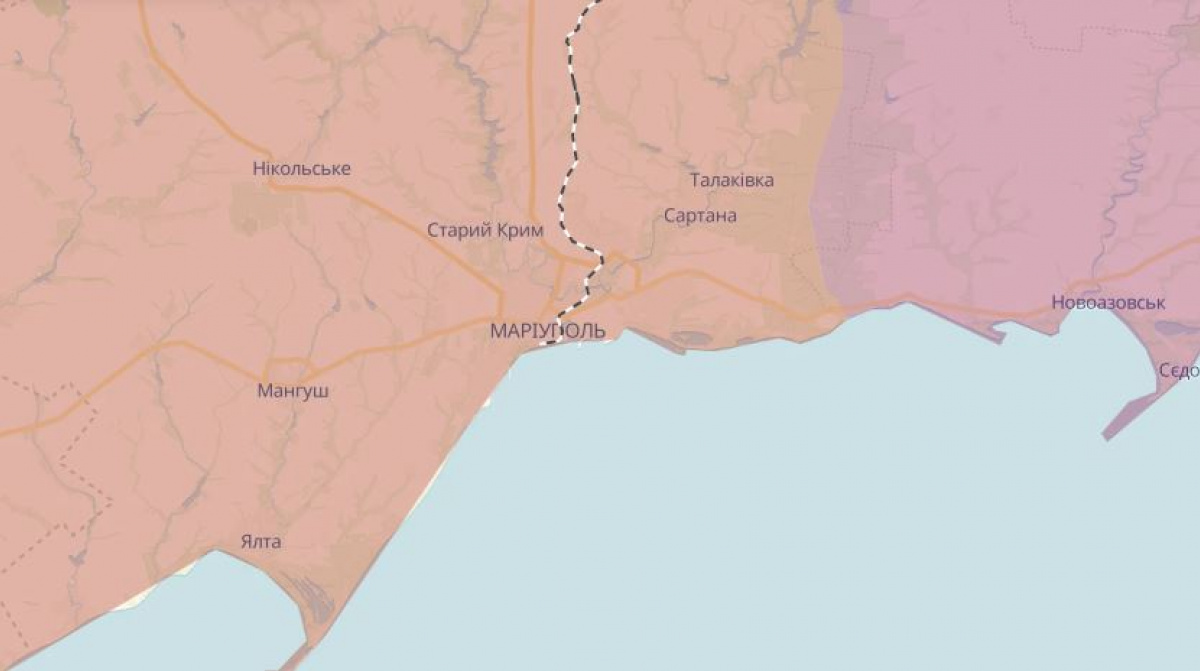 Оккупированные Мариуполь и Сартана, между которыми расположен военный полигон россиян. Фото: карта DeepState
