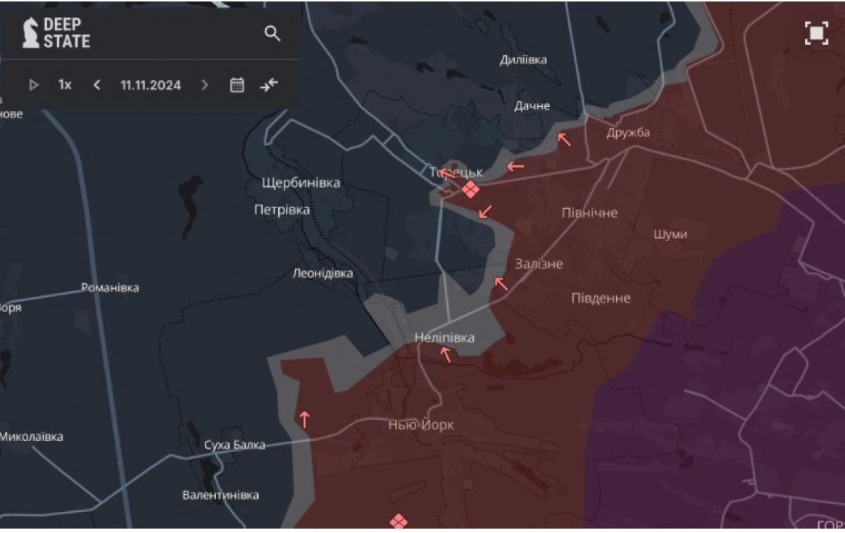 Отмечено продвижение российских войск в Донецкой области. Карта DeepState 