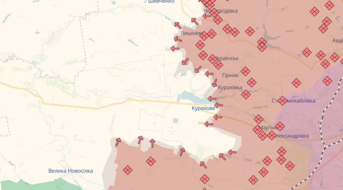 Ситуация на Кураховском направлении. Фото: карта DeepState