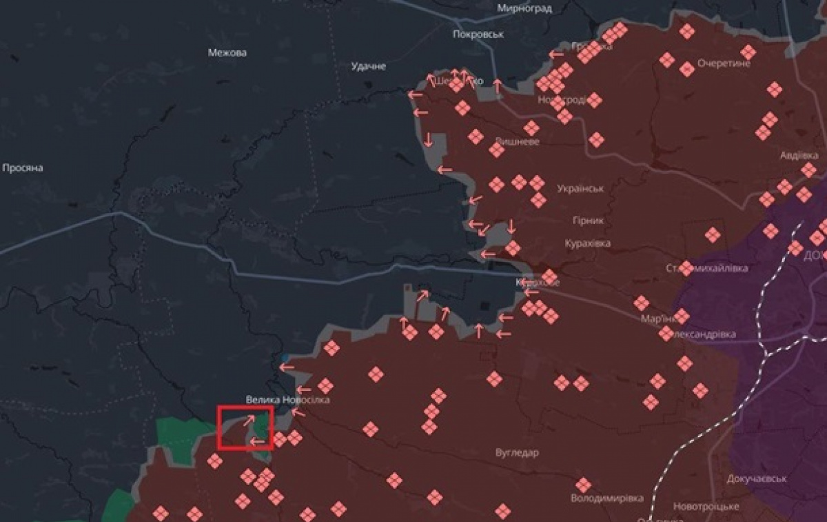 На карті DeepState зазначено просування російських військ у Донецькій області