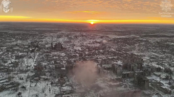 Вид на разрушенный Торецк российскими оккупантами. Фото: кадр из видео