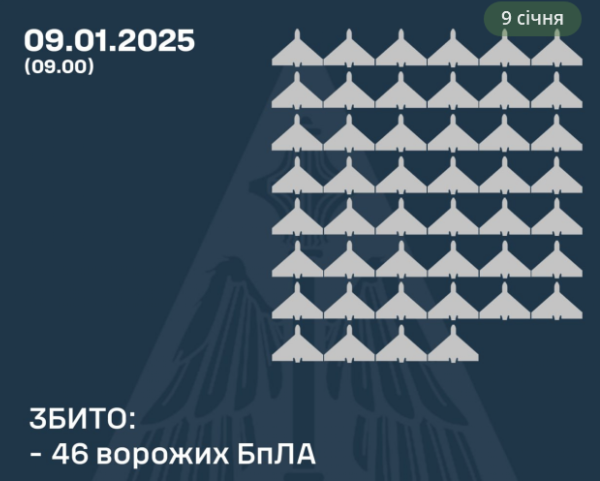 ППО збила 46 дронів. Фото: Повітряні сили 