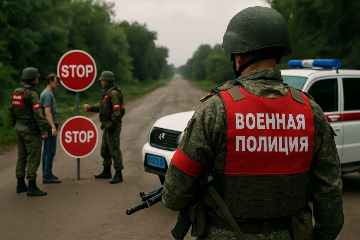 Пост військової поліції РФ в Олешківському районі. Ілюстрація ШІ.