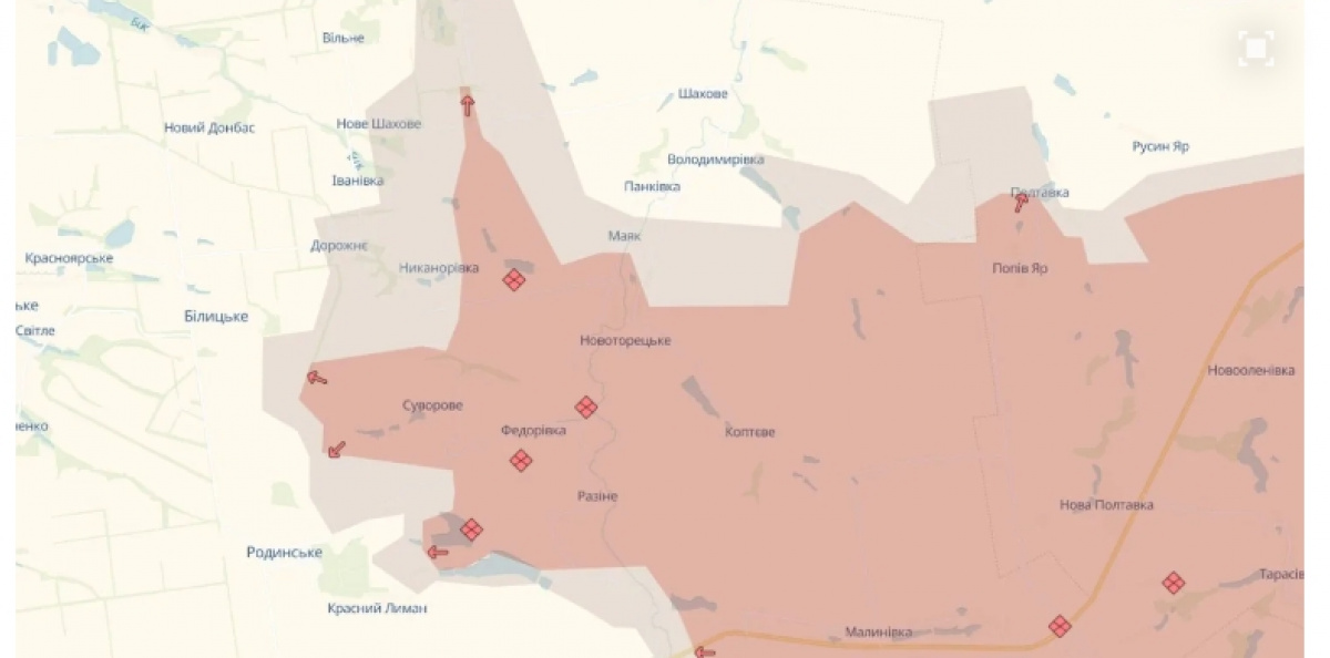 Згідно з картою DeepState, село Затишок Покровського району Донецької області перейшло під контроль російських окупантів