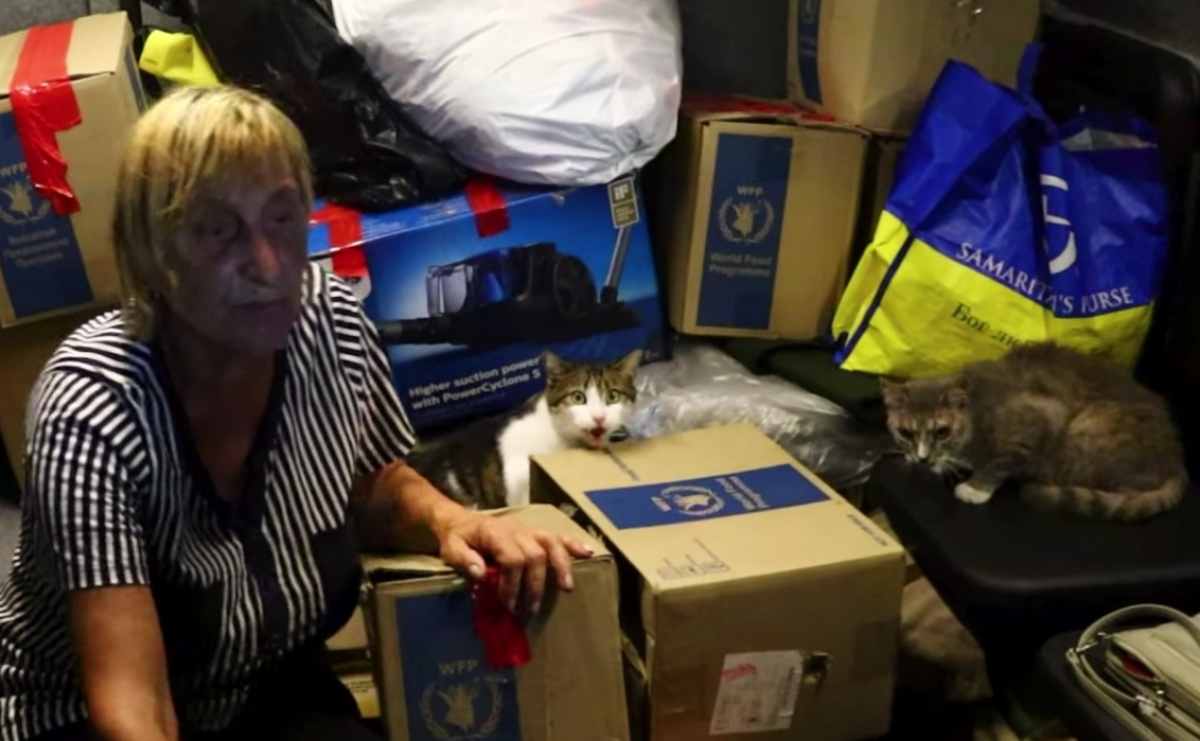 Эвакуация мирных жителей с животными из Донецкой области.