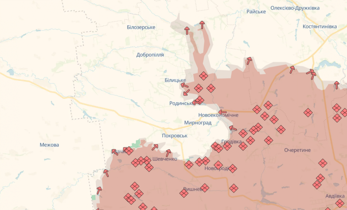 Ситуация на Покровском и Добропольском направлениях. Фото: карта DeepState