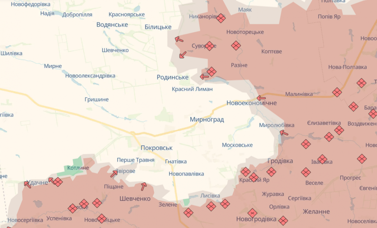 Ситуация под Родинским. Фото: карта DeepState