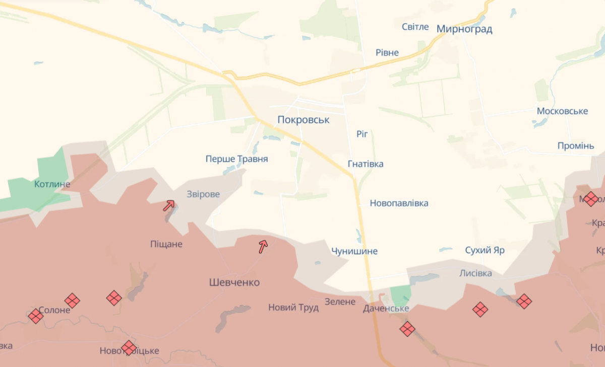 Ситуація поблизу Покровська. Фото: карта DeepState
