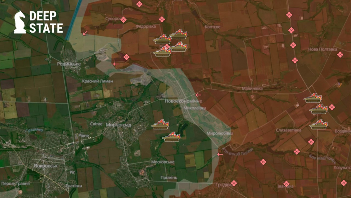 Ситуация под Мирноградом. Фото: карта DeepState 