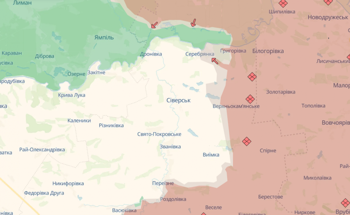 Ситуація під Сіверськом. Фото: карта DeepState