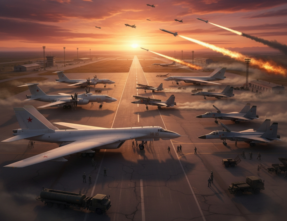 Підготовка російського масованого ракетного і дронового удару по Україні. Ілюстрація, створена за допомогою ШІ