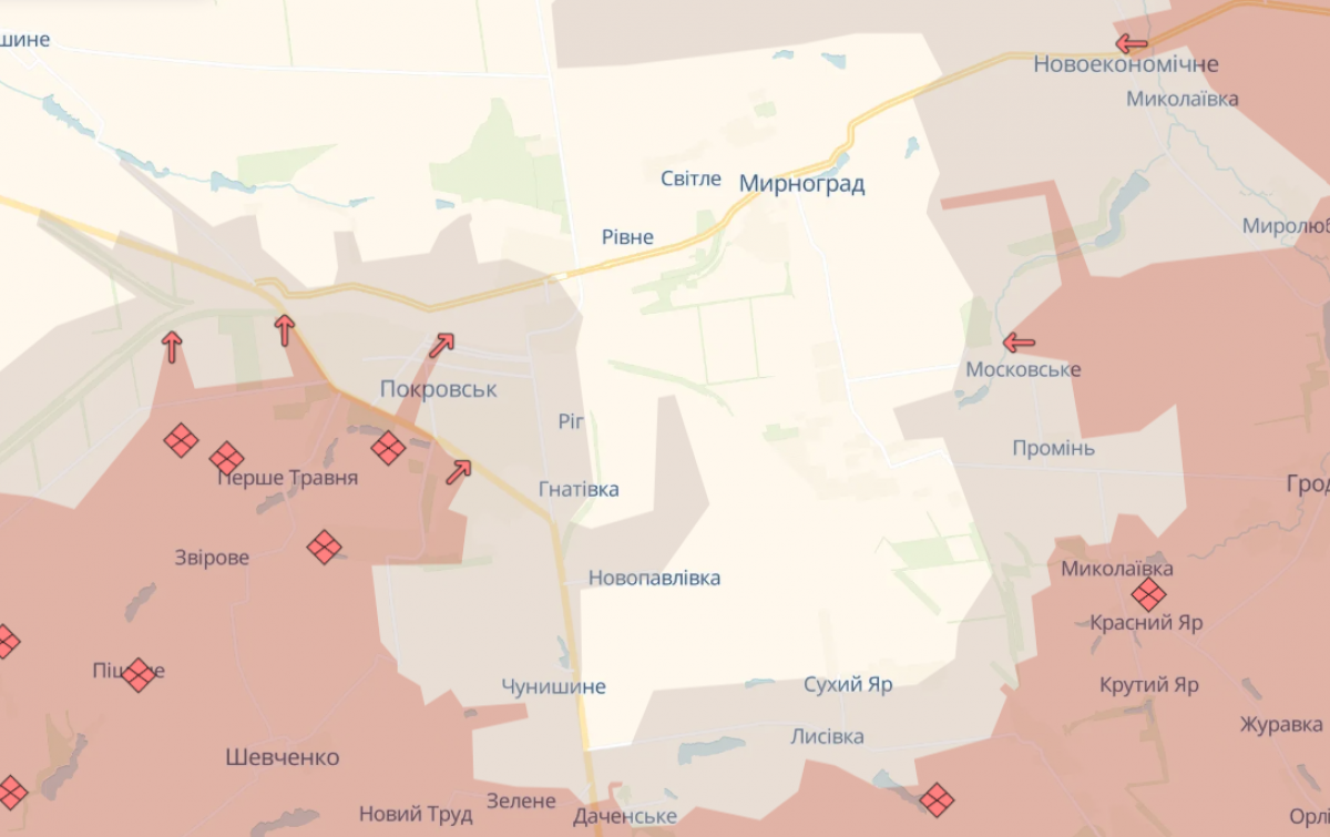 Ситуація в районі Покровська та Мирнограда. Фото: карта DeepState