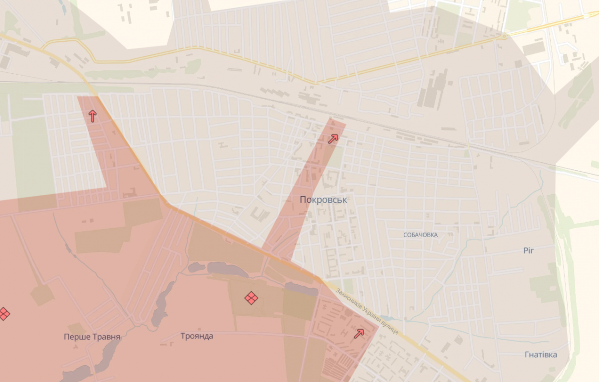 Ситуація у Покровську. Фото: карта DeepState