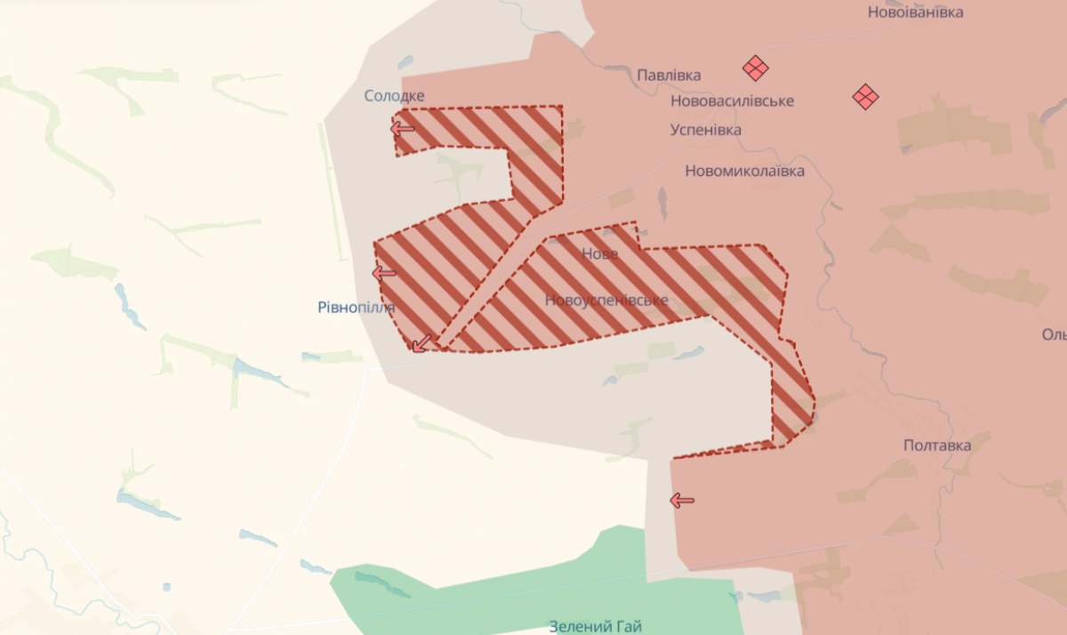 Окуповані Нове та Новоуспенівське. Фото: карта DeepState