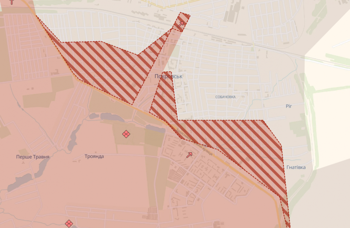 Просування росіян у Покровську. Фото: карта DeepState