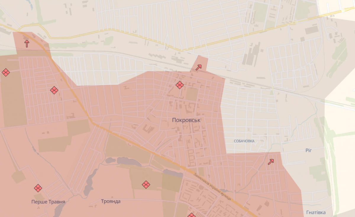 Ситуація у Покровську. Фото: карта DeepState