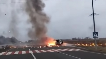 Последствия удара БПЛА по авто МОГ.